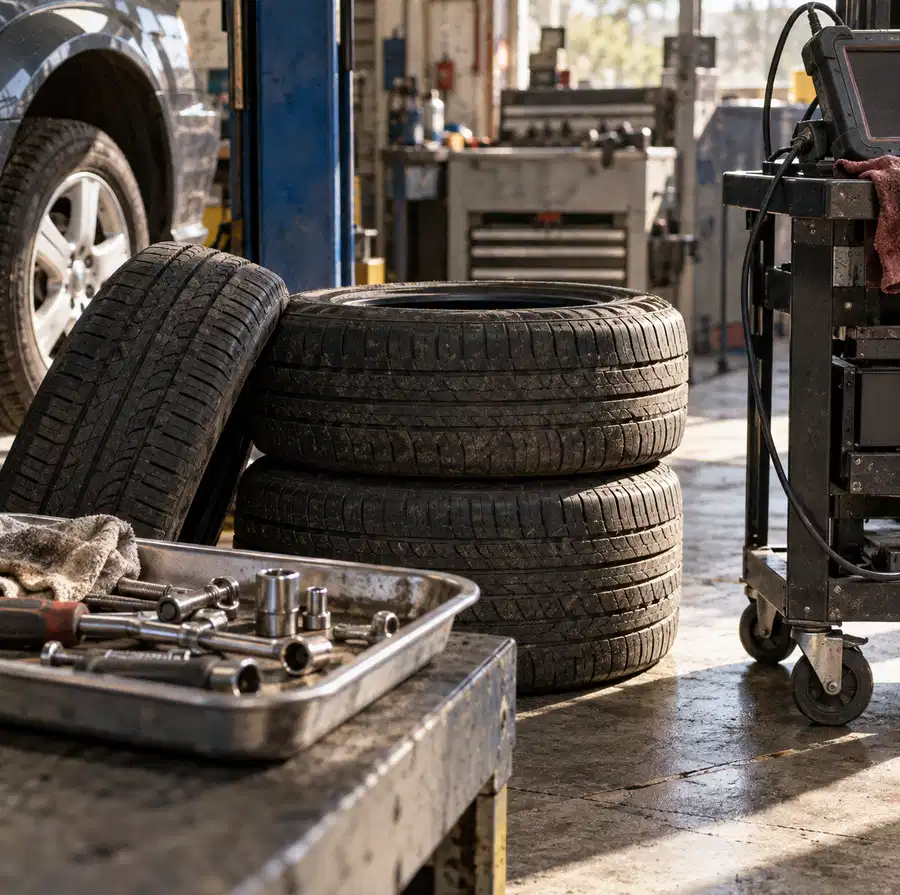 Illustration of auto repair shops equipment and workspace