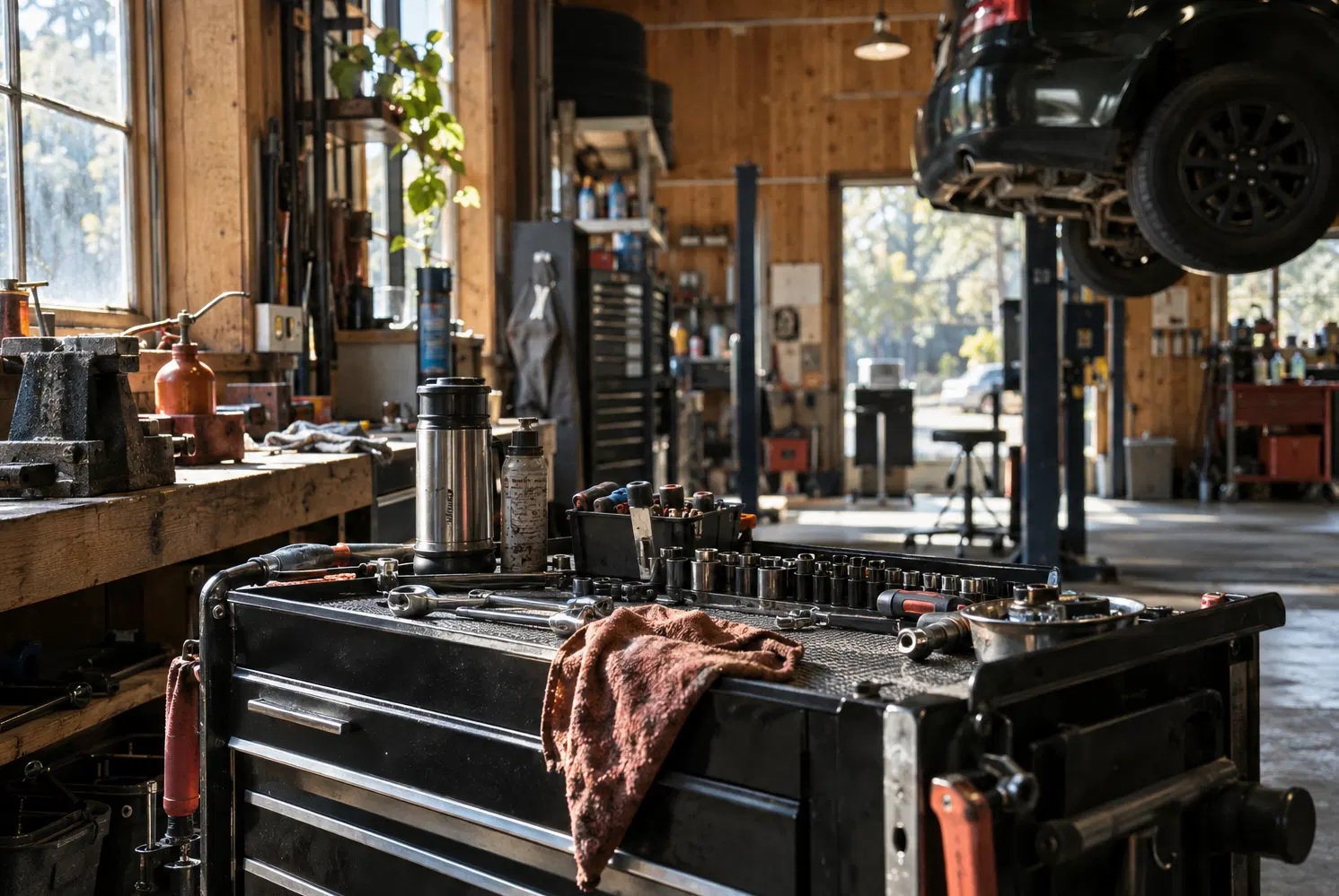 Illustration of auto repair shops and their working space