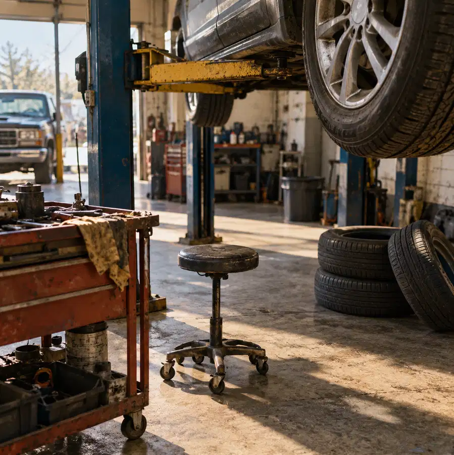 Illustration of auto repair shops equipment and workspace